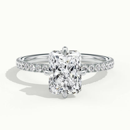 Nira Scallop 4 Carat Radiant Lab Grown Diamond Hidden Halo Engagement Ring in 10K White Gold - view 1
