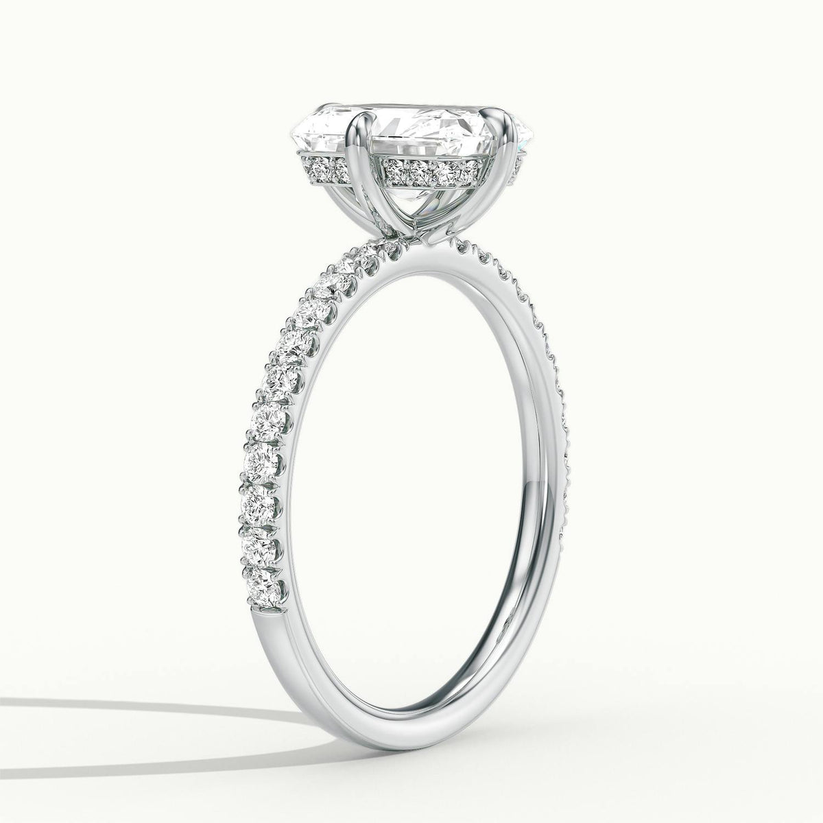 Nira Scallop 4 Carat Radiant Lab Grown Diamond Hidden Halo Engagement Ring in 10K White Gold - view 4