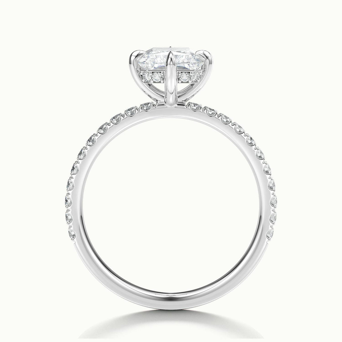 Nira Scallop 4 Carat Radiant Lab Grown Diamond Hidden Halo Engagement Ring in 10K White Gold - view 3