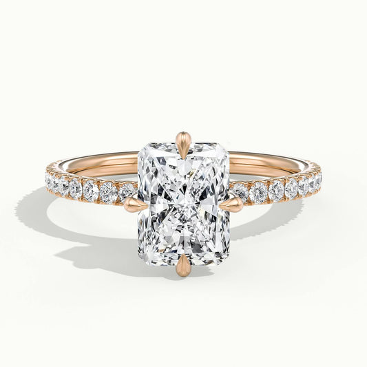 Nira Scallop 2.5 Carat Radiant Lab Grown Diamond Hidden Halo Engagement Ring in 14K Rose Gold - view 1