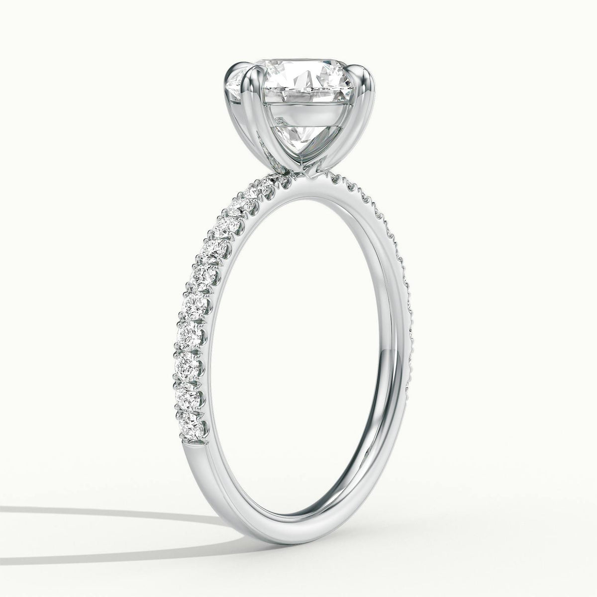 Nira Scallop 5 Carat Round Lab Grown Diamond Hidden Halo Engagement Ring in 14K White Gold - view 4