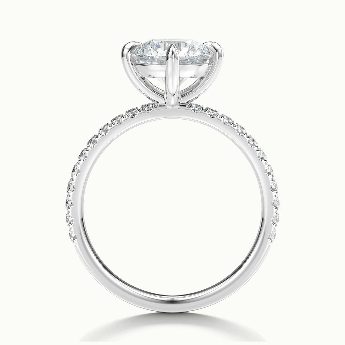 Nira Scallop 5 Carat Round Lab Grown Diamond Hidden Halo Engagement Ring in 14K White Gold - view 3
