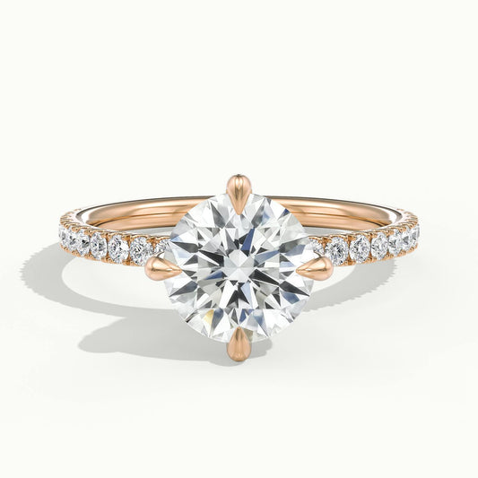 Nira Scallop 2 Carat Round Lab Grown Diamond Hidden Halo Engagement Ring in 10K Rose Gold - view 1