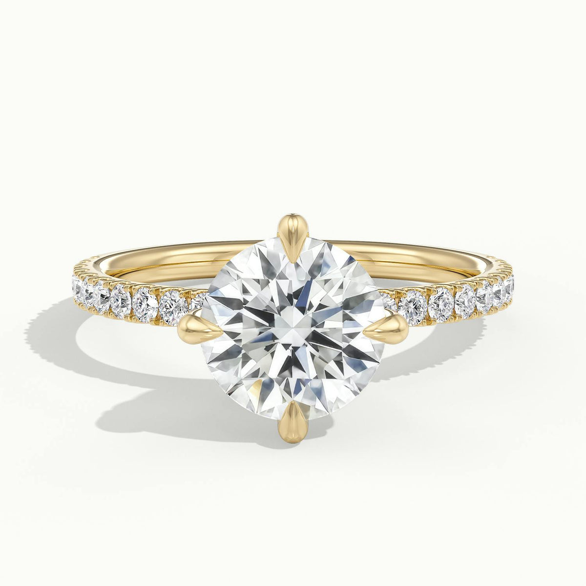 Nira Scallop 2 Carat Round Lab Grown Diamond Hidden Halo Engagement Ring in 18K Yellow Gold - view 1