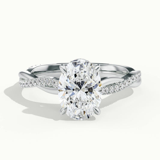 Nola Scallop 1 Carat Oval Lab Grown Diamond Side Stone Engagement Ring in 925 Silver - view 1
