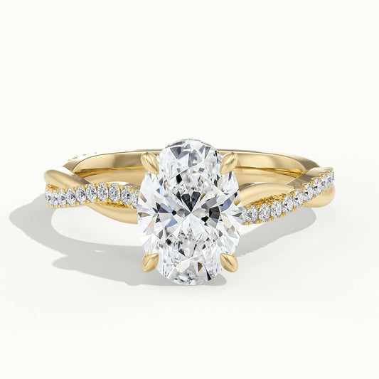 Nola Scallop 3.5 Carat Oval Lab Grown Diamond Side Stone Engagement Ring in 18K Yellow Gold - view 1