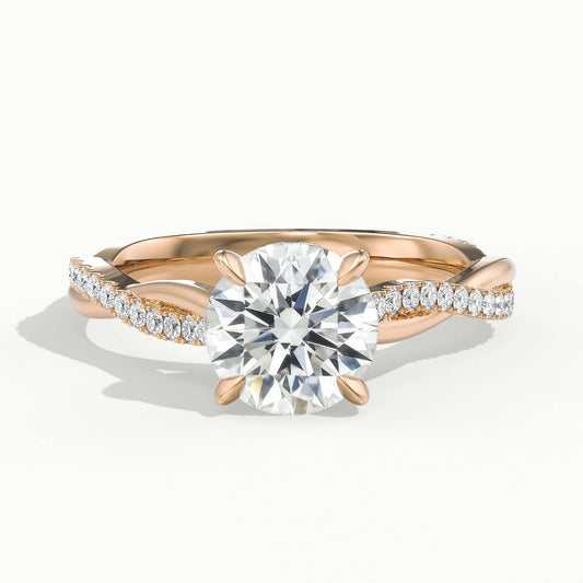 Nola Scallop 2.5 Carat Round Lab Grown Diamond Side Stone Engagement Ring in 18K Rose Gold - view 1