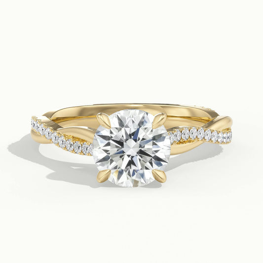 Nola Scallop 2.5 Carat Round Lab Grown Diamond Side Stone Engagement Ring in 14K Yellow Gold - view 1
