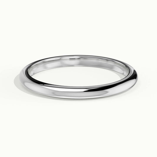 2mm Half Round D-Shape Wedding Band in 14K White Gold