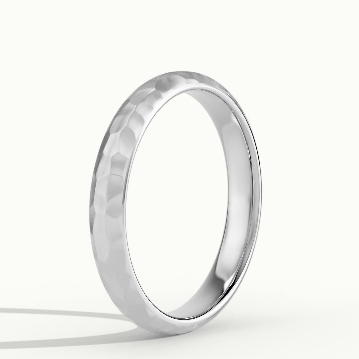 3.5mm Hammered Wedding Band in 14K White Gold