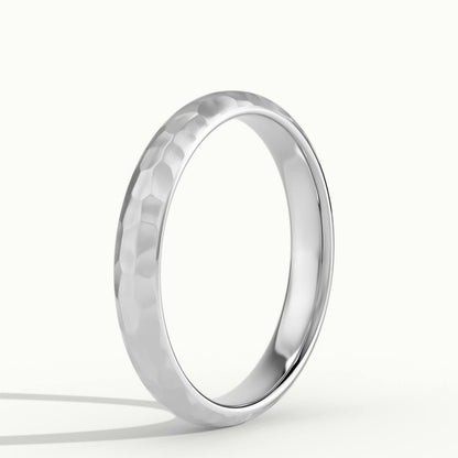 3.5mm Hammered Wedding Band in 14K White Gold