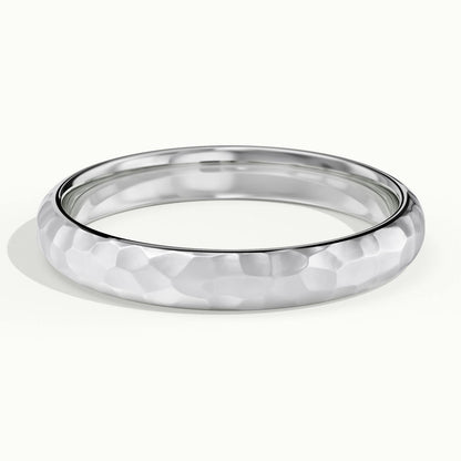 3.5mm Hammered Wedding Band in 14K White Gold
