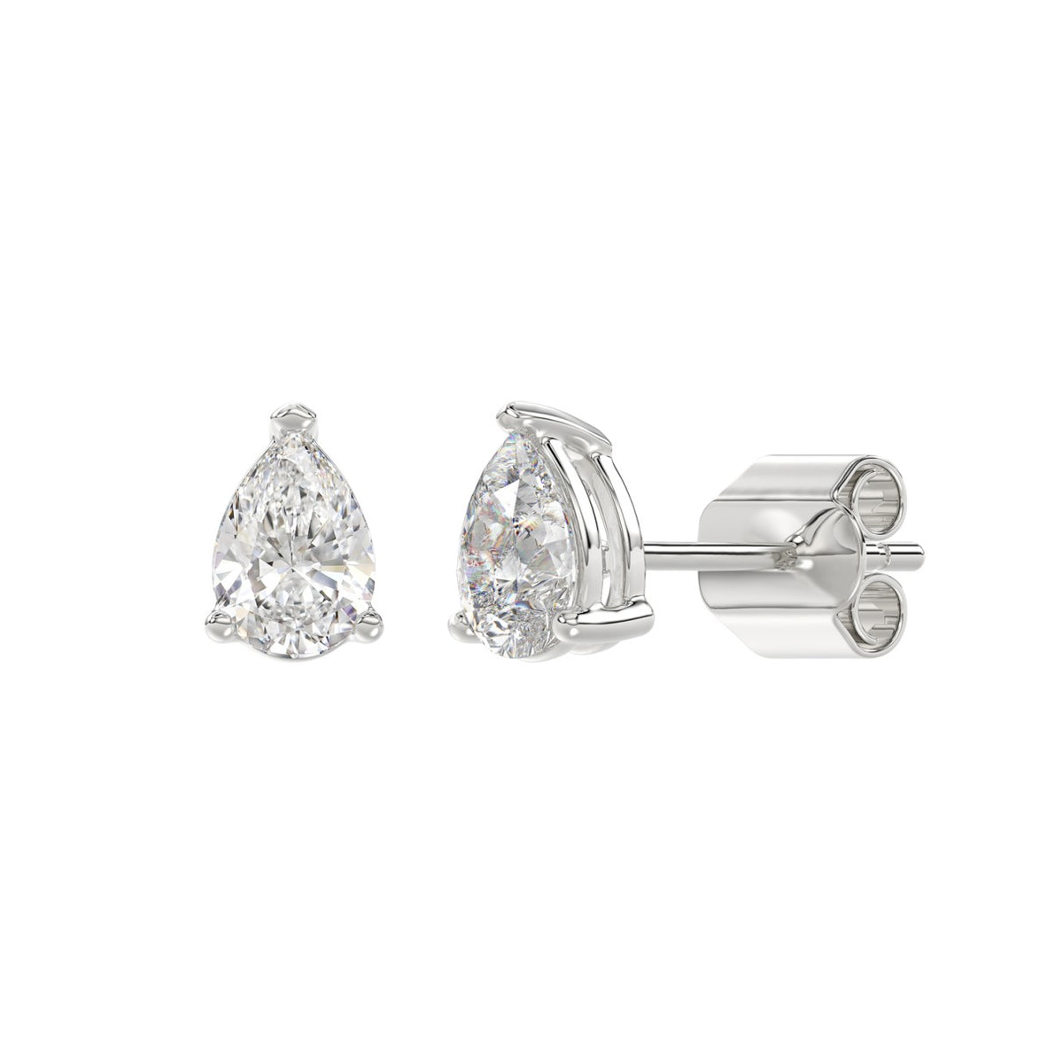 3-Prong Pear Stud Earrings 1.5 Carat Pear Lab Grown Diamond in Platinum