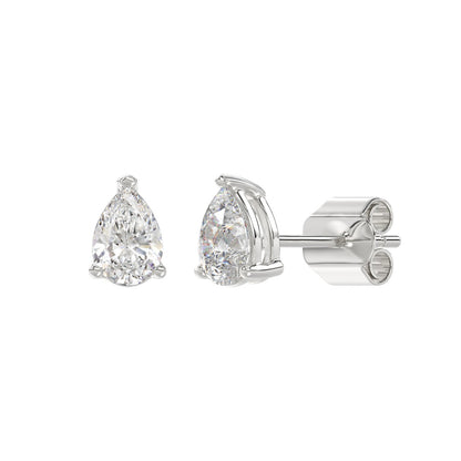 3-Prong Pear Stud Earrings 1.5 Carat Pear Lab Grown Diamond in Platinum