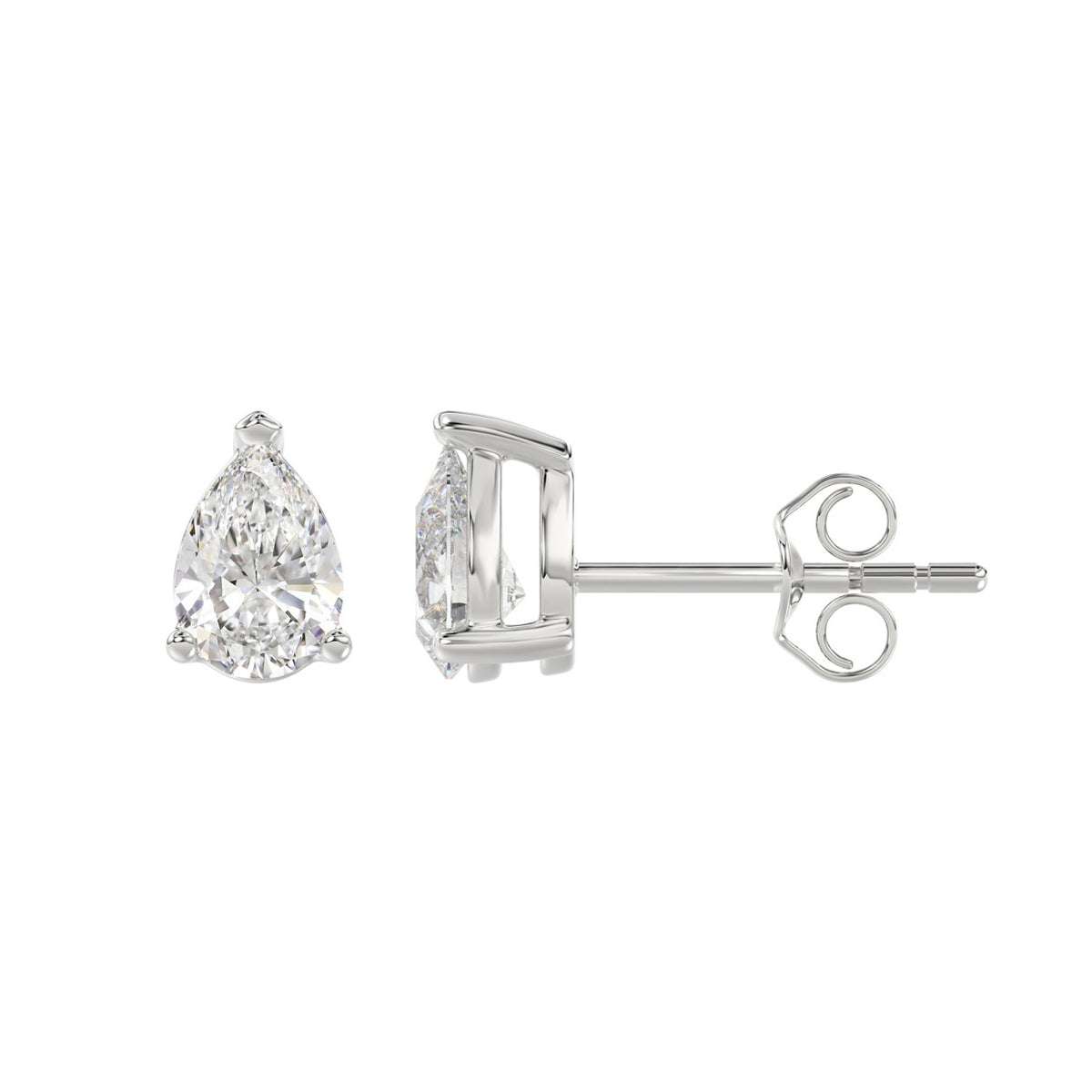 3-Prong Pear Stud Earrings 1.5 Carat Pear Lab Grown Diamond in Platinum