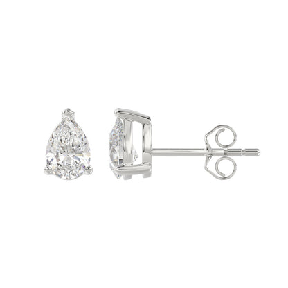 3-Prong Pear Stud Earrings 1.5 Carat Pear Lab Grown Diamond in Platinum
