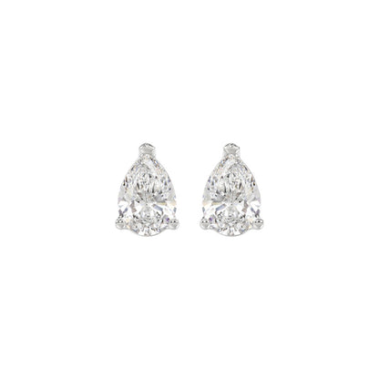 3-Prong Pear Stud Earrings 1.5 Carat Pear Lab Grown Diamond in Platinum