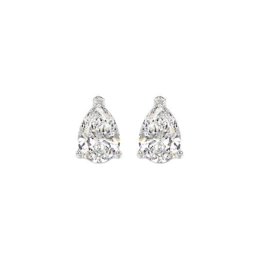 3-Prong Pear Stud Earrings 2 Carat Pear Lab Grown Diamond in 14K White Gold