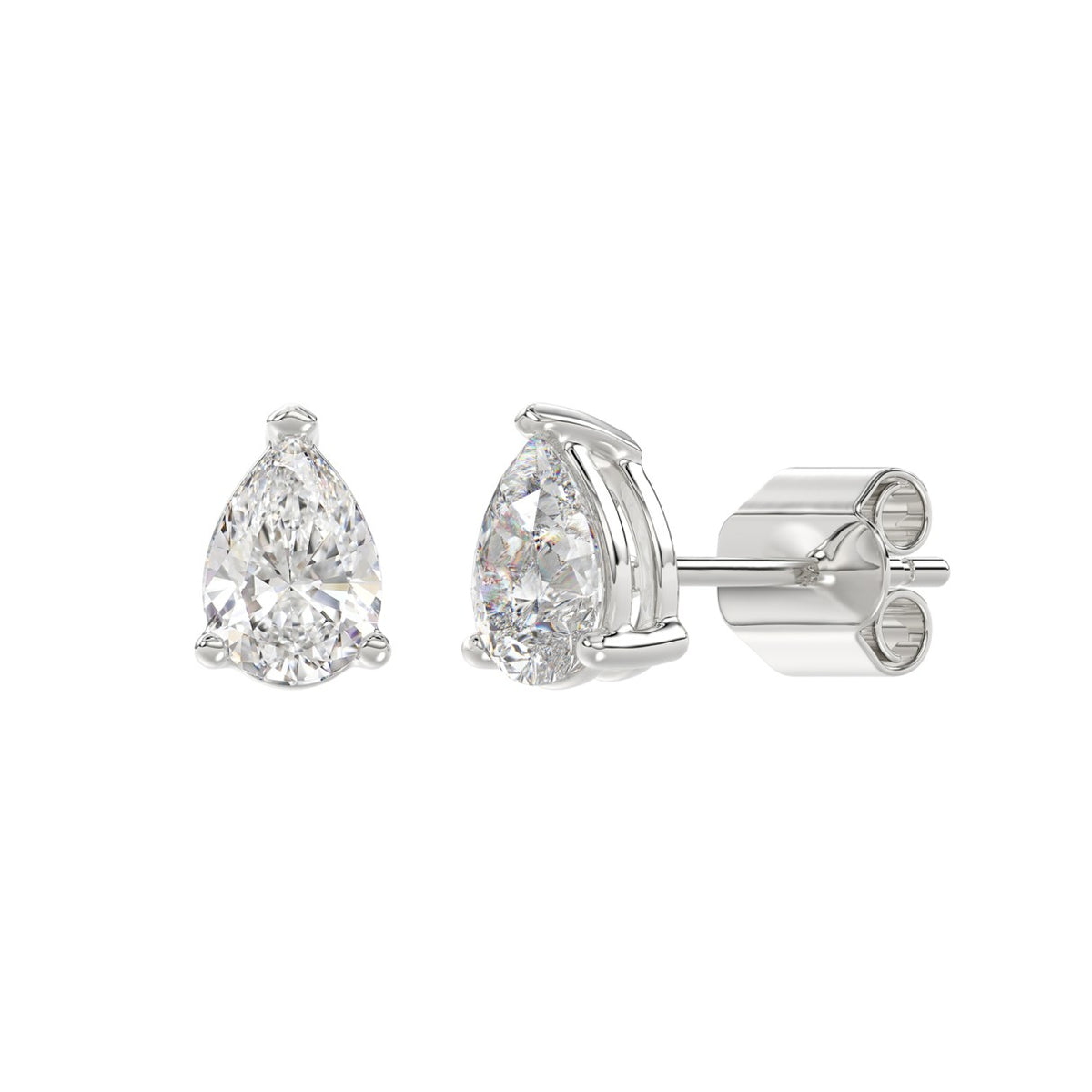3-Prong Pear Stud Earrings 2 Carat Pear Lab Grown Diamond in Platinum