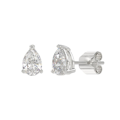 3-Prong Pear Stud Earrings 2 Carat Pear Lab Grown Diamond in Platinum