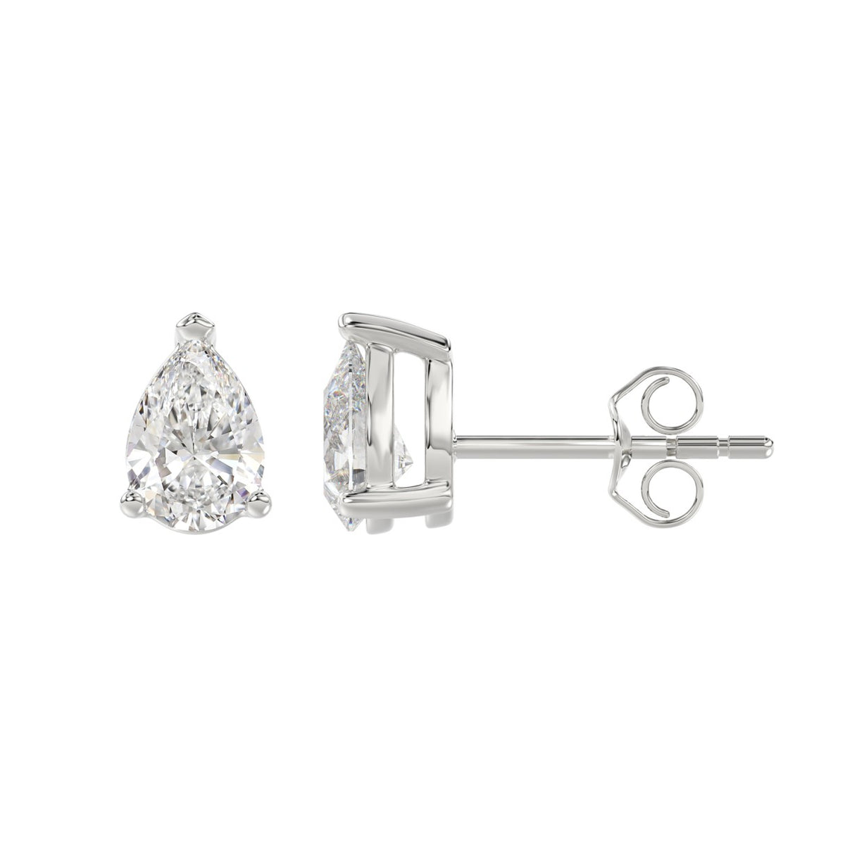 3-Prong Pear Stud Earrings 2 Carat Pear Lab Grown Diamond in Platinum
