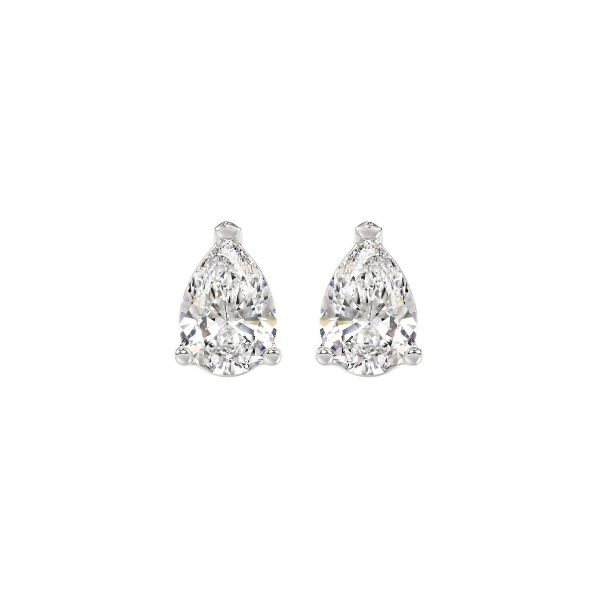 3-Prong Pear Stud Earrings 2 Carat Pear Lab Grown Diamond in Platinum