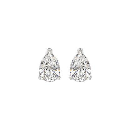 3-Prong Pear Stud Earrings 2 Carat Pear Lab Grown Diamond in Platinum
