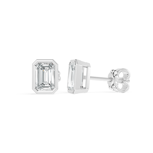3.00ct Emerald Cut Bezel Lab Grown Diamond Stud Earrings In 14K White Gold