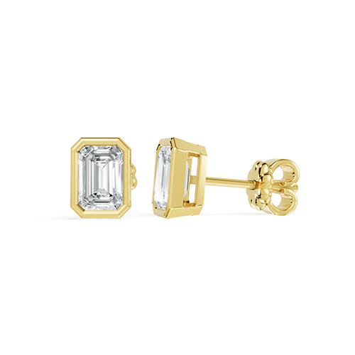 3.00ct Emerald Cut Bezel Lab Grown Diamond Stud Earrings In 14K Yellow Gold