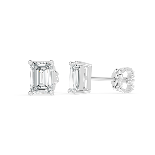 3.00ct Emerald Cut Lab Grown Diamond Stud Earrings In 14K White Gold