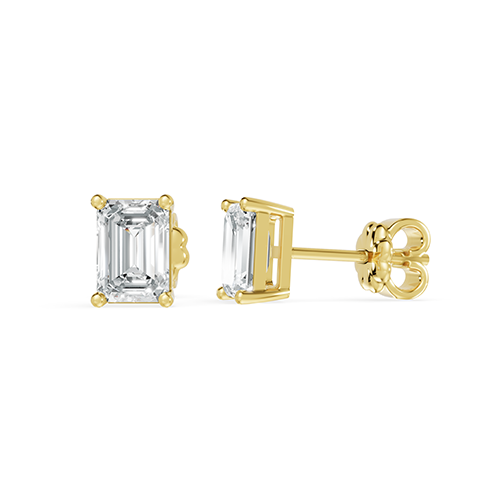 3.00ct Emerald Cut Lab Grown Diamond Stud Earrings In 14K Yellow Gold