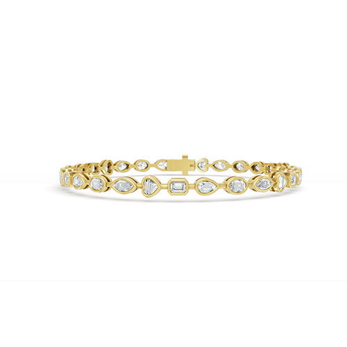 3.00ct Mixed Shape Bezel Lab Grown Diamond Tennis Bracelet In 14K Yellow Gold