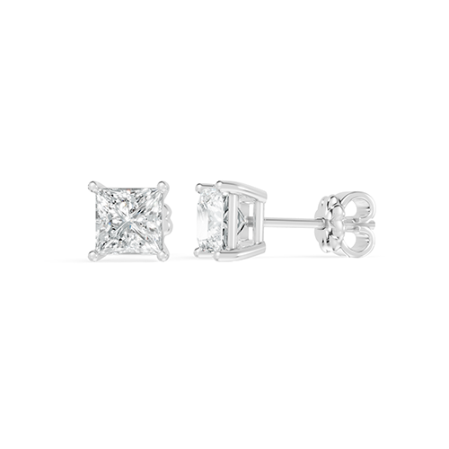 3.00ct Princess Cut Lab Grown Diamond Stud Earrings In 14K White Gold
