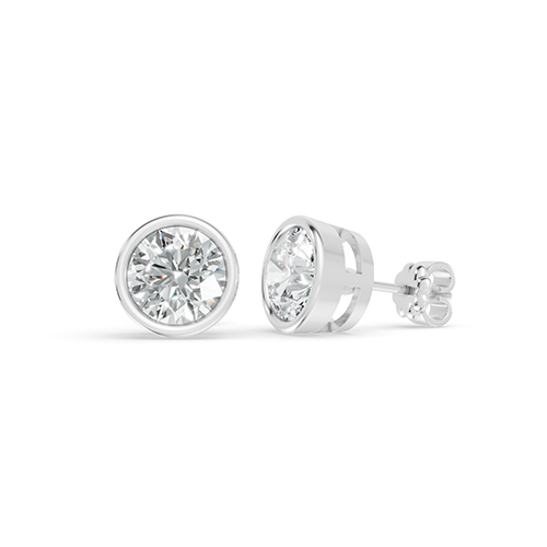 3.00ct Round Bezel Lab Grown Diamond Stud Earrings In 14K White Gold