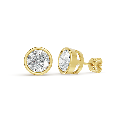 3.00ct Round Bezel Lab Grown Diamond Stud Earrings In 14K Yellow Gold