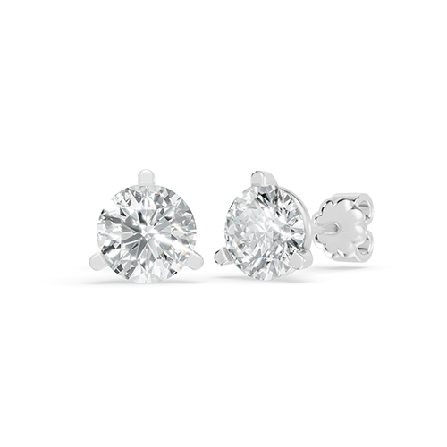 3.00ct Round Three Prong Martini Lab Grown Diamond Stud Earrings In 14K White Gold