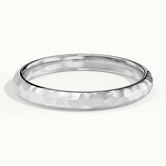 3mm Hammered Wedding Band in 14K White Gold
