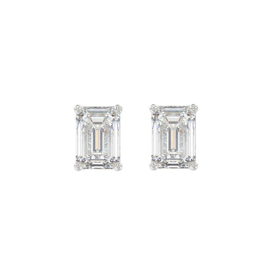 4-Prong Emerald Cut Stud Earrings 2 Carat Emerald Lab Grown Diamond in 14K White Gold