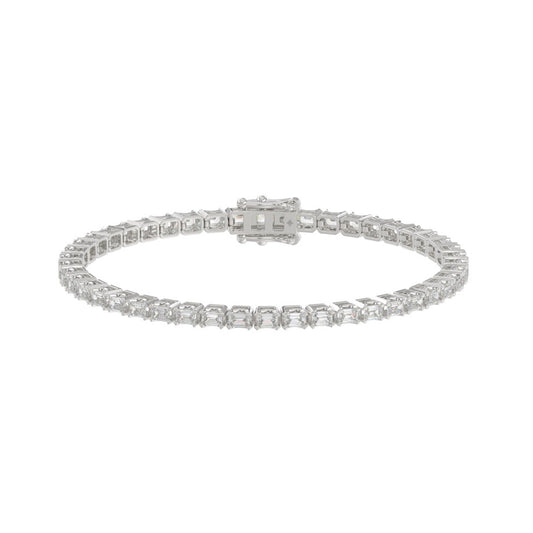 4-Prong Emerald Fancy Bracelet 4.5 Carat Emerald Lab Grown Diamond in 14K White Gold
