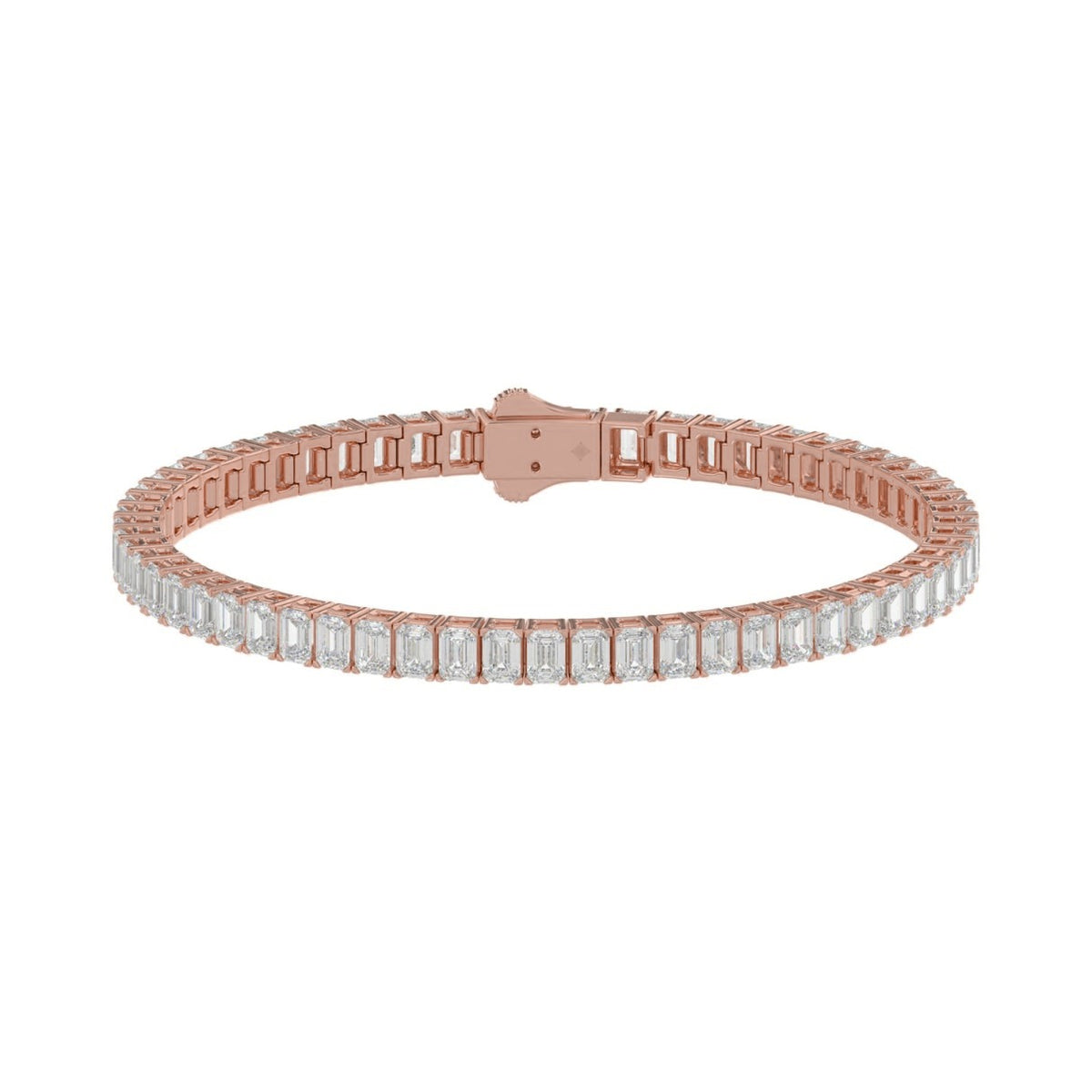 4-Prong Emerald Fancy Bracelet 9 Carat Emerald Lab Grown Diamond in 18K Rose Gold