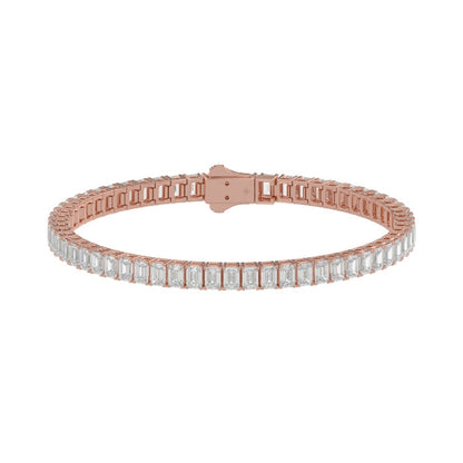 4-Prong Emerald Fancy Bracelet 9 Carat Emerald Lab Grown Diamond in 18K Rose Gold