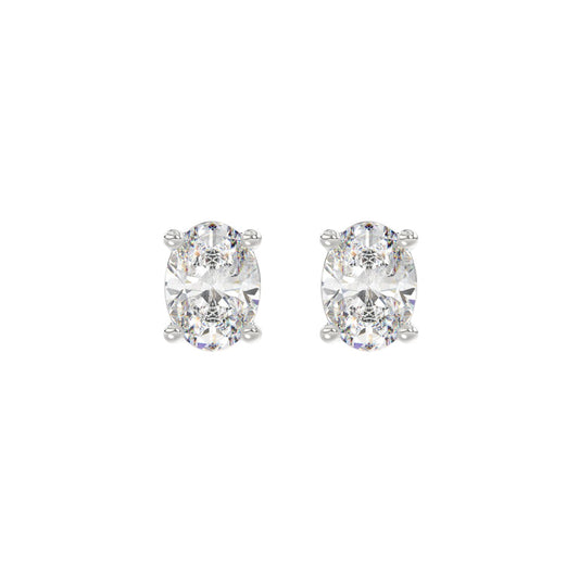 4-Prong Oval Stud Earrings 2 Carat Oval Lab Grown Diamond in 14K White Gold