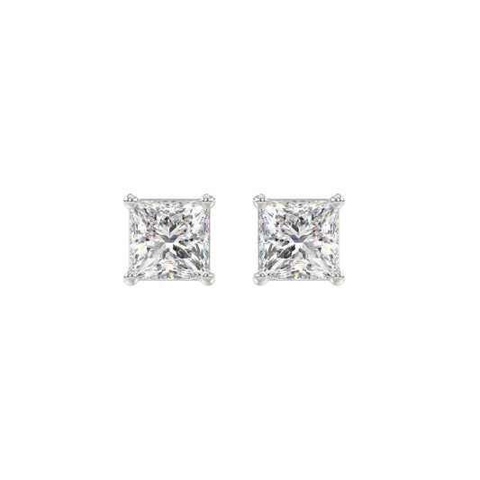 4-Prong Princess Stud Earrings 2 Carat Princess Lab Grown Diamond in 14K White Gold