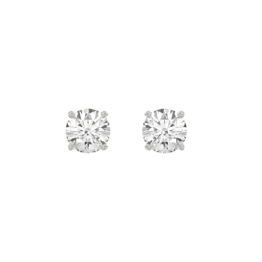 4-Prong Round Studs Earrings 2 Carat Round Lab Grown Diamond in 14K White Gold