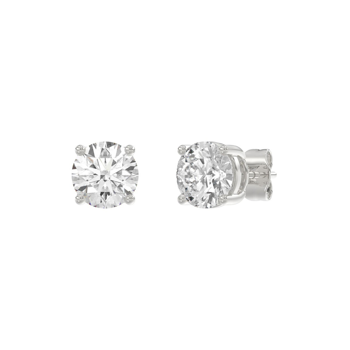 4-Prong Round Studs Earrings 3 Carat Round Lab Grown Diamond in 18K White Gold