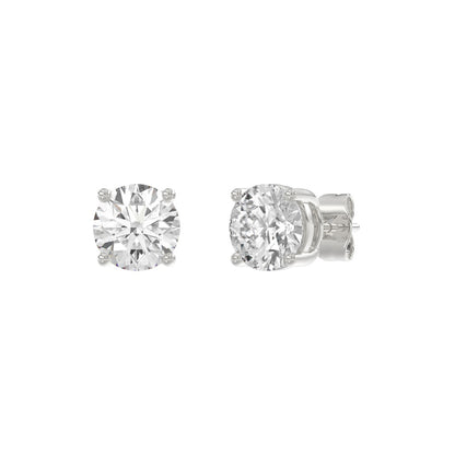 4-Prong Round Studs Earrings 3 Carat Round Lab Grown Diamond in 18K White Gold
