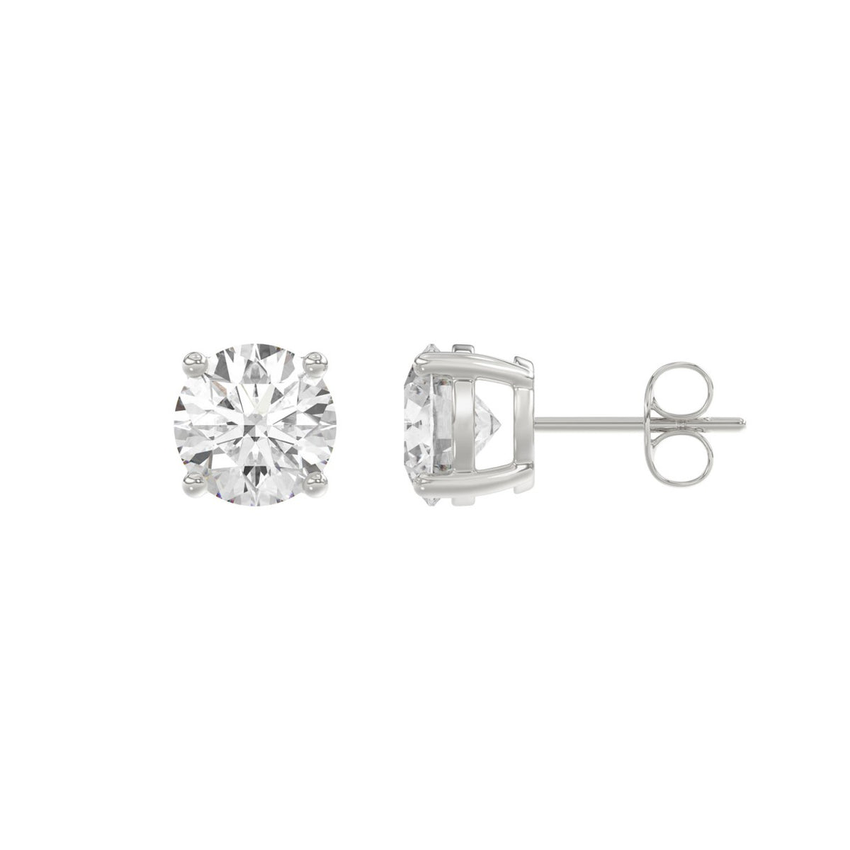 4-Prong Round Studs Earrings 3 Carat Round Lab Grown Diamond in 18K White Gold