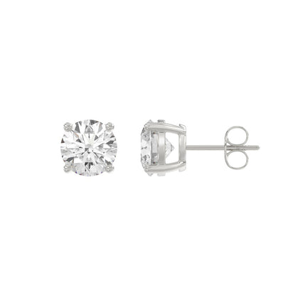 4-Prong Round Studs Earrings 3 Carat Round Lab Grown Diamond in 18K White Gold