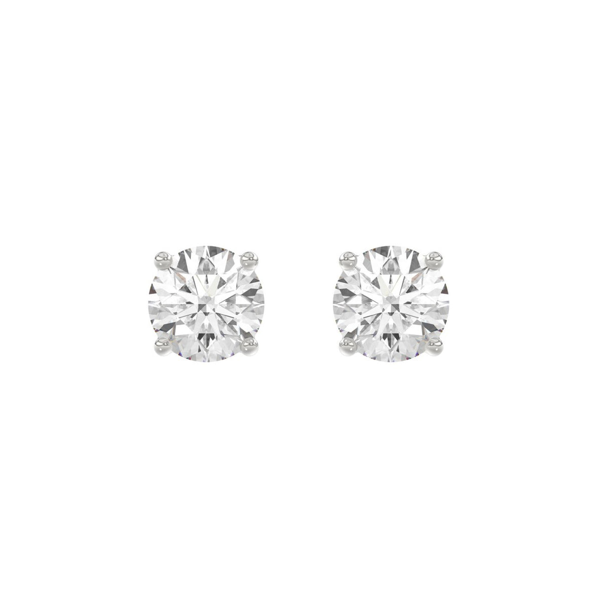 4-Prong Round Studs Earrings 3 Carat Round Lab Grown Diamond in 18K White Gold