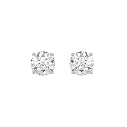 4-Prong Round Studs Earrings 3 Carat Round Lab Grown Diamond in 18K White Gold